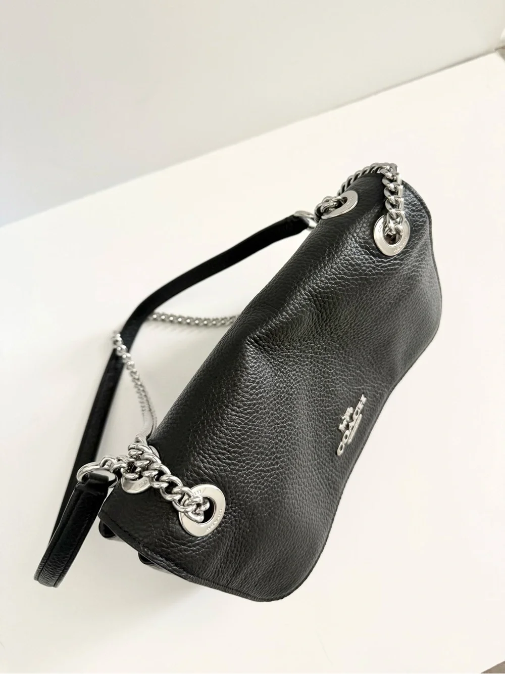 Coach Klare Crossbody 25 Double Chain Strap Black Pebbled Leather Bag CC353